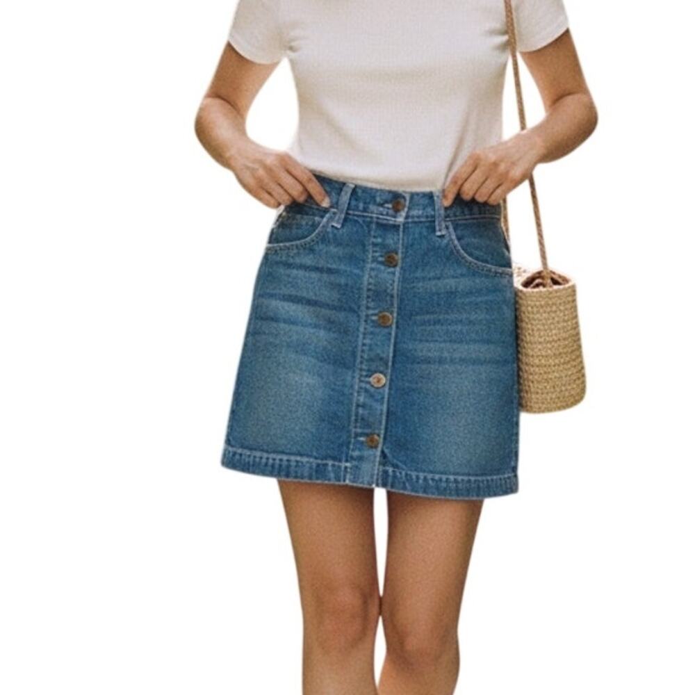 REFORMATION Alison Mini Denim Skirt Blue Flores wash size 24